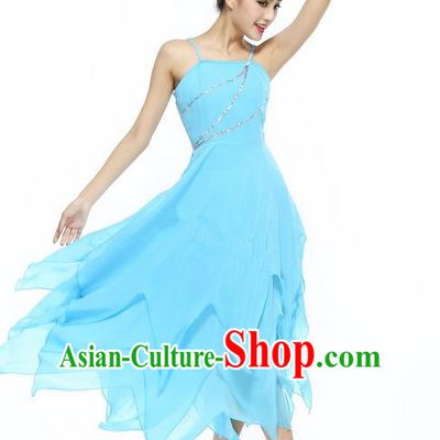 Traditional Modern Dancing Compere Costume, Female Opening Classic Chorus Singing Group Dance Blue Ballet Dancewear, Modern Dance Dress Classic Latin Dance Elegant Clothing for Women