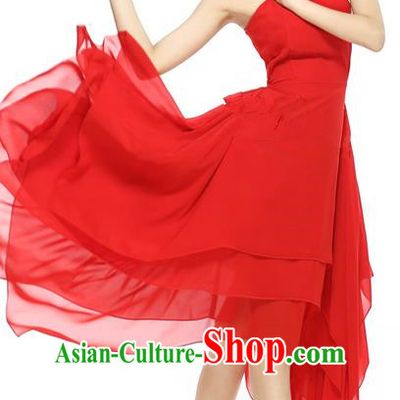 Traditional Modern Dancing Compere Costume, Female Opening Classic Chorus Singing Group Dance Red Ballet Dancewear, Modern Dance Big Swing Dress Classic Latin Dance Elegant Clothing for Women