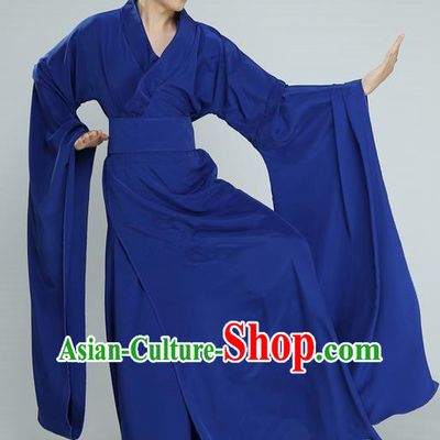 Traditional Chinese Ancient Wide Sleeve Costume, Folk Dance Drun Dance Kung fu Performance Blue Dress Uniforms, Classic Dance Martial Art Elegant Clothing for Men