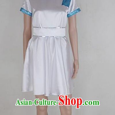 Traditional Modern Dancing Costume, Female Opening Classic Chorus Singing Group Dance Blue Dress Performance Nurse Dancewear, Modern Dance Dress Classic Latin Dance Elegant Clothing for Women