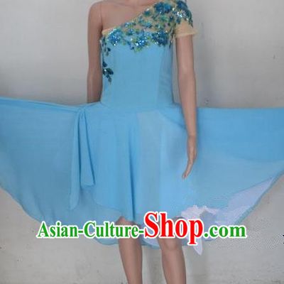 Traditional Modern Dancing Costume, Female Opening Classic Chorus Singing Group Dance Blue Big Swing Dress Performance Dancewear, Modern Dance Dress Classic Ballet Dance Elegant Clothing for Women