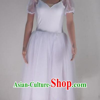 Traditional Modern Dancing Costume, Opening Classic Chorus Singing Group Dance Bell Dress, Modern Dance Classic Ballet Dance White Veil Dress for Women