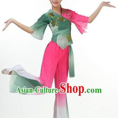 Traditional Chinese Yangge Fan Dancing Costume, Folk Dance Yangko Mandarin Sleeve Blouse and Pants Uniforms, Classic Lotus Dance Elegant Dress Drum Dance Clothing for Women