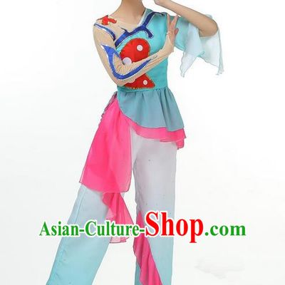 Traditional Chinese Yangge Fan Dancing Costume, Folk Dance Yangko Mandarin Sleeve Blouse and Pants Butterfly Uniforms, Classic Lotus Dance Elegant Dress Drum Dance Clothing for Women