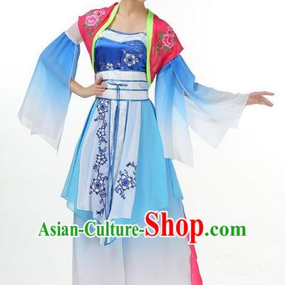 Traditional Chinese Yangge Fan Dancing Costume, Folk Dance Yangko Mandarin Sleeve Dress Blue and White Porcelain Uniforms, Classic Umbrella Dance Elegant Dress Drum Dance Clothing for Women