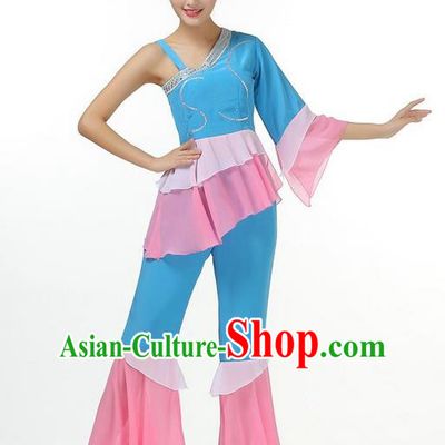 Traditional Chinese Yangge Fan Dancing Costume, Folk Dance Yangko Mandarin Sleeve Dress and Pants Paillette Peony Uniforms, Classic Umbrella Dance Elegant Dress Drum Dance Green Clothing for Women