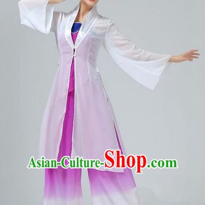 Traditional Chinese Yangge Fan Dancing Costume, Folk Dance Yangko Mandarin Sleeve Dress and Pants Uniforms, Classic Umbrella Lotus Dance Elegant Dress Drum Dance Purple Clothing for Women