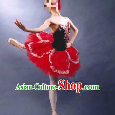 Traditional Modern Dancing Costume, Women Opening Classic Dance Chorus Singing Group Tutu Dance Performance Dress, Modern Dance Classic Ballet Dance Red Bubble Dress for Women