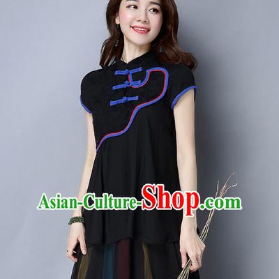 Traditional Ancient Chinese National Costume, Elegant Hanfu Shirt, China Tang Suit Mandarin Collar Black Blouse Upper Outer Garment Clothing for Women