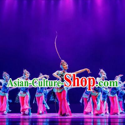Traditional Chinese Ancient Yangge Fan Dancing Peking Opera Dance Costume, Folk Dance Performance Uniforms, Classic Tang Dynasty Flying Dance Elegant Fairy Dress Drum Palace Dance Clothing for Women