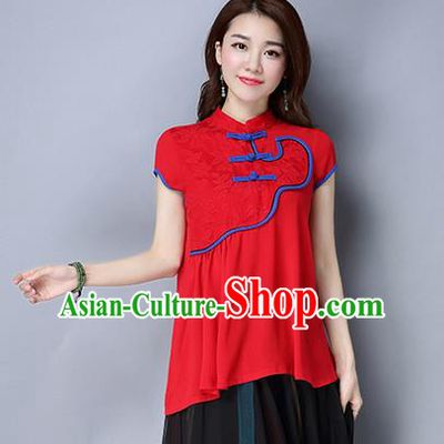 Traditional Ancient Chinese National Costume, Elegant Hanfu Shirt, China Tang Suit Mandarin Collar Red Blouse Cheongsam Upper Outer Garment Clothing for Women