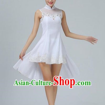 Traditional Modern Dancing Costume, Opening Classic Chorus Singing Group Dance White Dress, Modern Dance Classic Ballet Dance Latin Dance Dress for Women