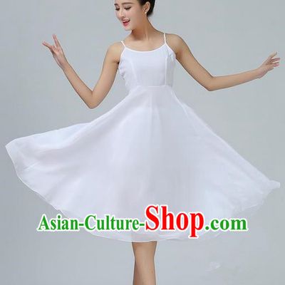 Traditional Modern Dancing Costume, Opening Classic Chorus Singing Group Dance White Dress, Modern Dance Classic Ballet Dance Latin Dance Dress for Women