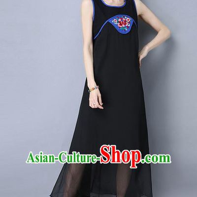 Traditional Ancient Chinese National Costume, Elegant Hanfu Embroidered Dress, China Tang Suit Cheongsam Upper Outer Garment Black Dress Clothing for Women