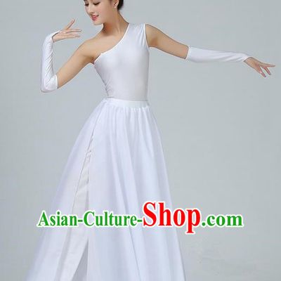 Traditional Modern Dancing Costume, Opening Classic Chorus Singing Group Dance White Single Shoulder Dress, Modern Dance Classic Ballet Dance Latin Dance Dress for Women