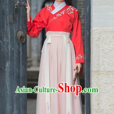 Traditional Ancient Chinese Ancient Costume, Elegant Hanfu Clothing Embroidered Dress, China Ming Dynasty Blouse and Skirt Complete Set for Women