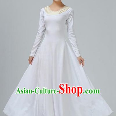 Traditional Modern Dancing Costume, Opening Classic Chorus Singing Group Dance White Long Dress, Modern Dance Classic Ballet Dance Latin Dance Dress for Women