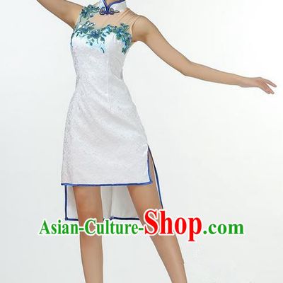 Traditional Modern Dancing Costume, Chinese Style Opening Classic Chorus Singing Group Dance Cheongsam Dress, Modern Dance Classic Ballet Dance Latin Dance Dress for Women