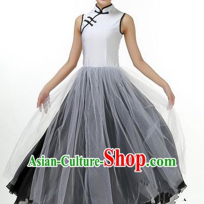 Traditional Modern Dancing Costume, Opening Classic Chorus Singing Group Dance Big Swing Black Long Cheongsam Dress, Modern Dance Classic Ballet Dance Latin Dance Dress for Women