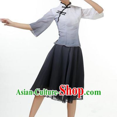 Traditional Modern Dancing Costume, Opening Classic Chorus Singing Group Dance Big Swing Black Short Cheongsam Silk Dress, Modern Dance Classic Ballet Dance Latin Dance Dress for Women