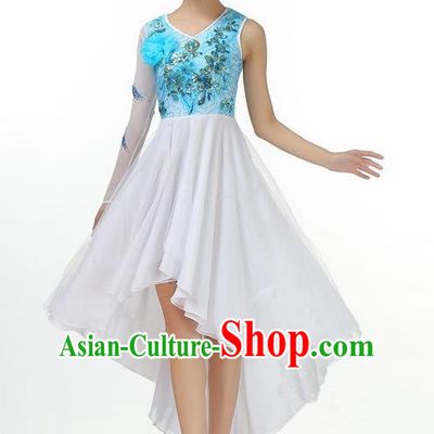 Traditional Modern Dancing Costume, Opening Classic Chorus Singing Group Dance Big Swing Blue Short Dress, Modern Dance Classic Ballet Dance Latin Dance Dress for Women