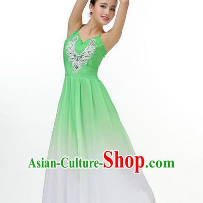 Traditional Modern Dancing Costume, Opening Classic Chorus Singing Group Dance Big Swing Green Dress, Modern Dance Classic Ballet Dance Latin Dance Dress for Women
