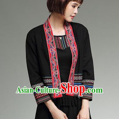 Traditional Ancient Chinese Tangsuit National Minority Costume, Elegant Hanfu Cappa Clothing, China Style Tang Suit Black Short Cardigan Clothing for Women