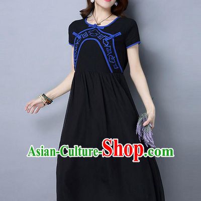 Traditional Ancient Chinese National Costume, Elegant Hanfu Embroidered Chiffon Dress, China Tang Suit Cheongsam Upper Outer Garment Black Elegant Dress Clothing for Women