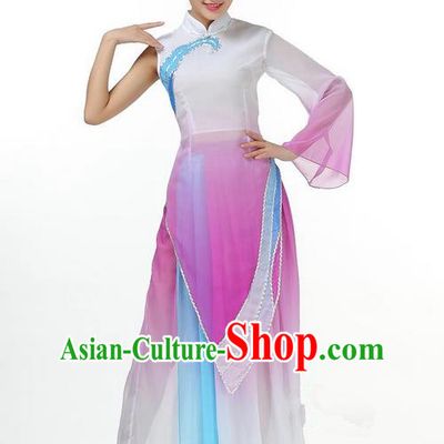 Traditional Chinese Yangge Fan Dancing Costume, Folk Dance Yangko Mandarin Sleeve Dress and Pants Single Shoulder Sleeve Uniforms, Classic Umbrella Lotus Dance Elegant Dress Drum Dance Purple Clothing for Women