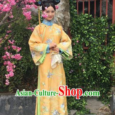 Traditional Ancient Chinese Imperial Empress Costume, Chinese Qing Dynasty Manchu Palace Queen Dress, Chinese Legend of Dragon Ball Mandarin Fermale Robes, Ancient China Imperial Concubine Embroidered Clothing for Women