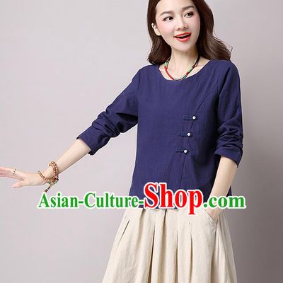 Traditional Ancient Chinese National Costume, Elegant Hanfu Embroidered Shirt, China Tang Suit Embroidered Navy Blouse Cheongsam Upper Outer Garment Clothing for Women
