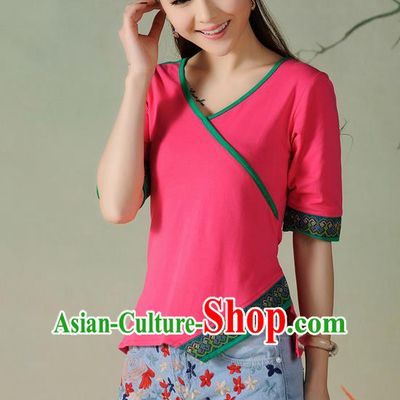 Traditional Ancient Chinese National Costume, Elegant Hanfu Shirt, China Tang Suit Irregularity Pink Blouse Cheongsam Upper Outer Garment Clothing for Women