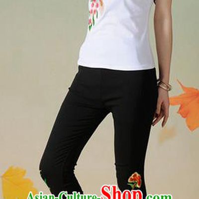 Traditional Ancient Chinese National Costume Casual Pants, Elegant Hanfu Embroidered Pants, China Tang Suit Black Leisure Trousers for Women