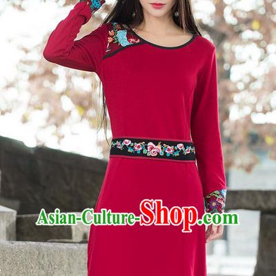 Traditional Ancient Chinese National Costume, Elegant Hanfu Qipao Embroidered Waistband Dress, China Tang Suit Cheongsam Upper Outer Garment Elegant Dress Clothing for Women