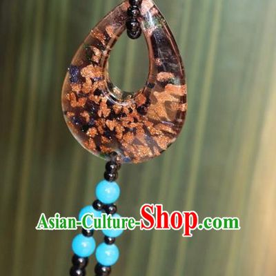 Traditional Chinese Miao Nationality Crafts Jewelry Accessory, Hmong Handmade Beads Tassel Pendant, Miao Ethnic Minority Necklace Accessories Sweater Chain Pendant for Women