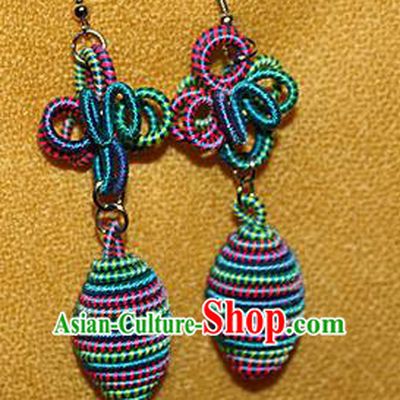 Traditional Chinese Miao Nationality Crafts Jewelry Accessory Classical Earbob Accessories, Hmong Handmade Kinking Palace Lady Earrings, Miao Ethnic Minority Weave Eardrop for Women