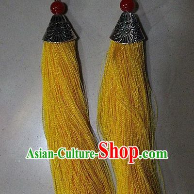 Traditional Chinese Miao Nationality Crafts Jewelry Accessory Classical Earbob Accessories, Hmong Handmade Palace Lady Yellow Silk Tassel Earrings, Miao Ethnic Minority Eardrop for Women