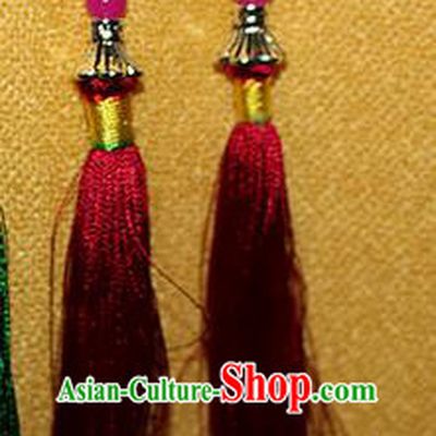 Traditional Chinese Miao Nationality Crafts Jewelry Accessory Classical Earbob Accessories, Hmong Handmade Palace Lady Red Silk Tassel Earrings, Miao Ethnic Minority Eardrop for Women