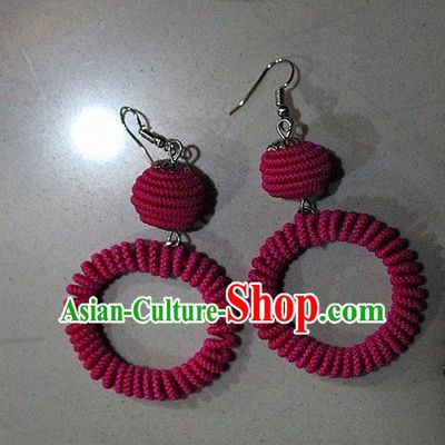 Traditional Chinese Miao Nationality Crafts Jewelry Accessory Classical Earbob Accessories, Hmong Handmade Kinking Palace Lady Annulus Earrings, Miao Ethnic Minority Weave Eardrop for Women