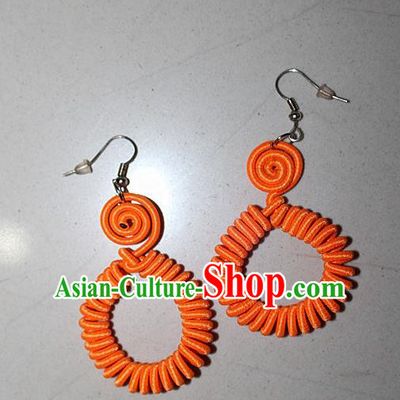 Traditional Chinese Miao Nationality Crafts Jewelry Accessory Classical Earbob Accessories, Hmong Handmade Kinking Palace Lady Annulus Earrings, Miao Ethnic Minority Weave Eardrop for Women