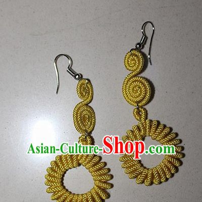 Traditional Chinese Miao Nationality Crafts Jewelry Accessory Classical Earbob Accessories, Hmong Handmade Kinking Palace Lady Annulus Earrings, Miao Ethnic Minority Weave Eardrop for Women