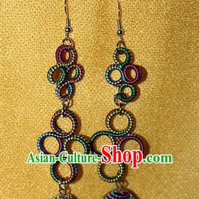 Traditional Chinese Miao Nationality Crafts Jewelry Accessory Classical Earbob Accessories, Hmong Handmade Kinking Palace Lady Earrings, Miao Ethnic Minority Weave Eardrop for Women