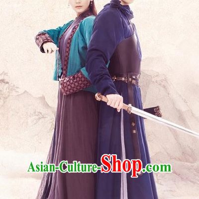 Traditional Chinese Ancient Swordsman Costume Complete Set, Elegant Hanfu Heroes Couple Dress, China Han Dynasty Knight Clothing for Women for Men