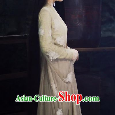 Traditional Ancient Chinese Myth Fairy Costume, Elegant Hanfu Palace Lady Dance Dress, Chinese Teleplay Ten great III of peach blossom Role Bai qian Han Dynasty Imperial Princess Tailing Embroidered Clothing for Women