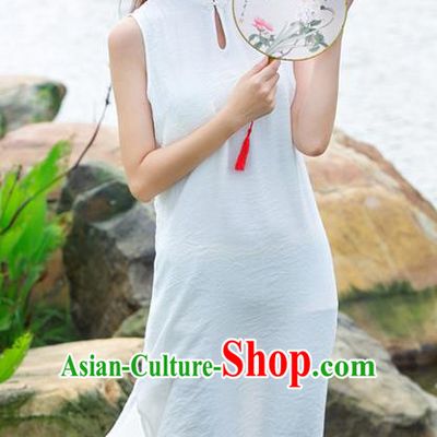 Traditional Ancient Chinese National Costume, Elegant Hanfu Mandarin Qipao Stand Collar Dress, China Tang Suit Plated Buttons Cheongsam Upper Outer Garment Elegant Dress Clothing for Women