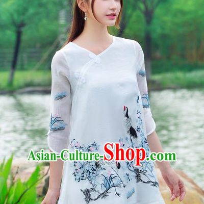 Traditional Ancient Chinese National Costume, Elegant Hanfu Mandarin Qipao Embroidery Crane Dress, China Tang Suit Cheongsam Upper Outer Garment Elegant Dress Clothing for Women
