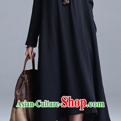 Traditional Ancient Chinese National Costume, Elegant Hanfu Linen Black Dress, China Tang Suit Cheongsam Upper Outer Garment Elegant Dress Clothing for Women