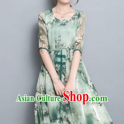 Traditional Ancient Chinese National Costume, Elegant Hanfu Chiffon Plated Buttons Green Dress, China Tang Suit Cheongsam Upper Outer Garment Elegant Dress Clothing for Women