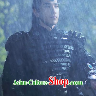 Traditional Ancient Chinese Elegant Swordsman Black Costume, Chinese Han Dynasty Male Prince Corselet Robe, Cosplay Ten Great III of Peach Blossom Nobility Childe Ye hua Chinese Imperial Crown Prince Hanfu Armour Clothing for Men