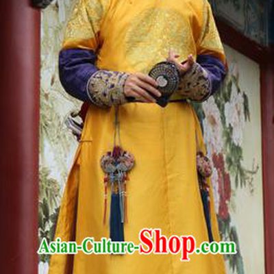 Traditional Ancient Chinese Imperial Emperor Costume, Chinese Qing Dynasty Manchu Majesty Dress, Chinese Legend of Dragon Ball Mandarin King Dragon Robes, Ancient China Imperial Padishah Embroidered Clothing for Men